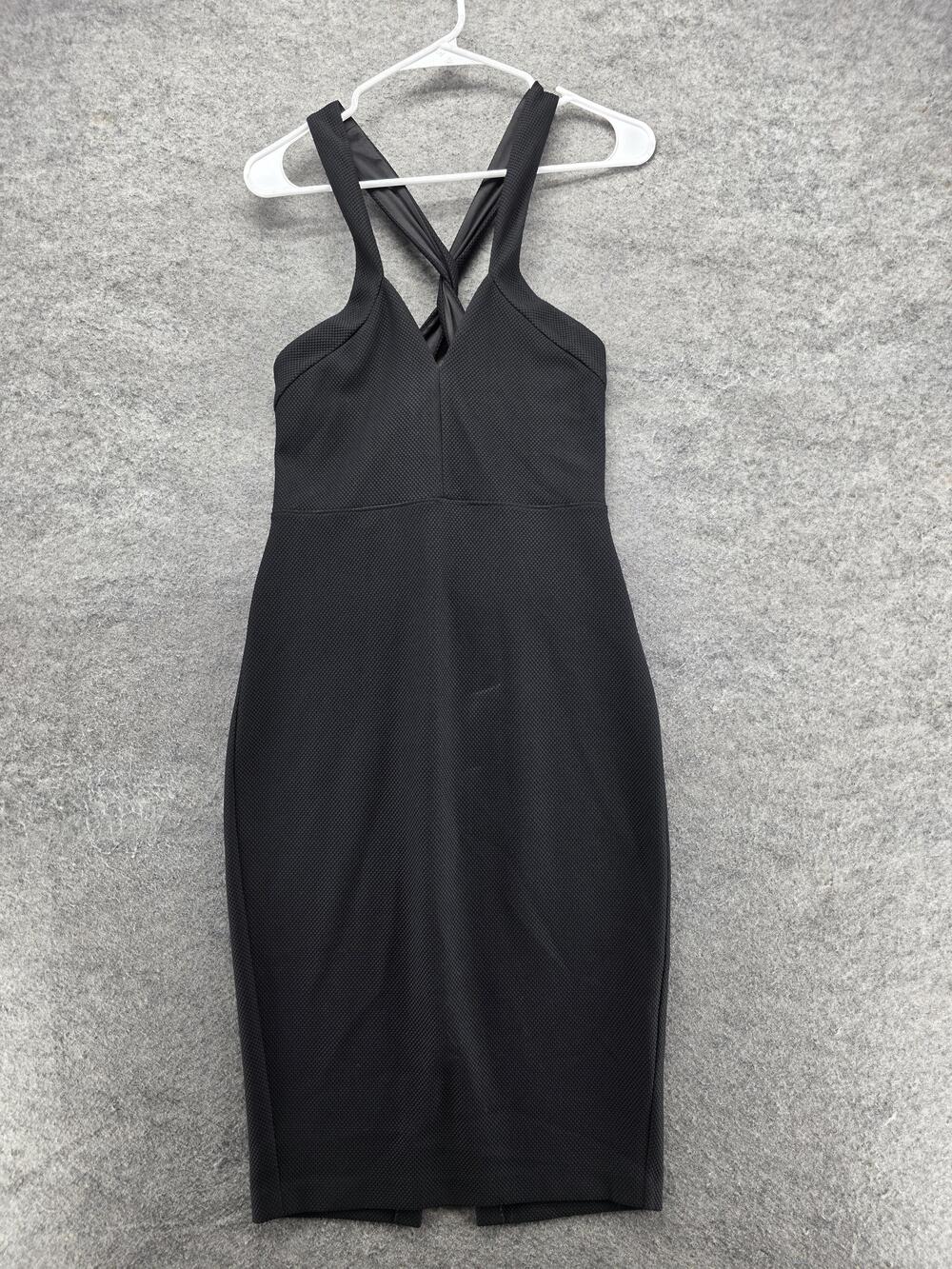 Express Dress Womens 6 Black Pencil Sheath Midi V-Neck Strappy Zip Lined
